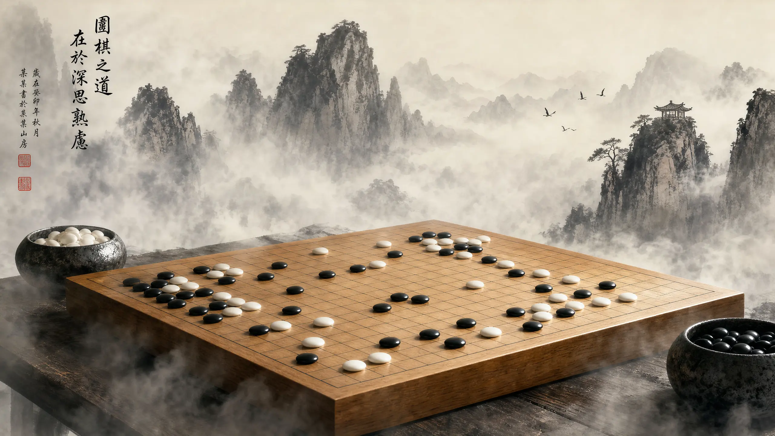 围棋棋盘水墨画背景
